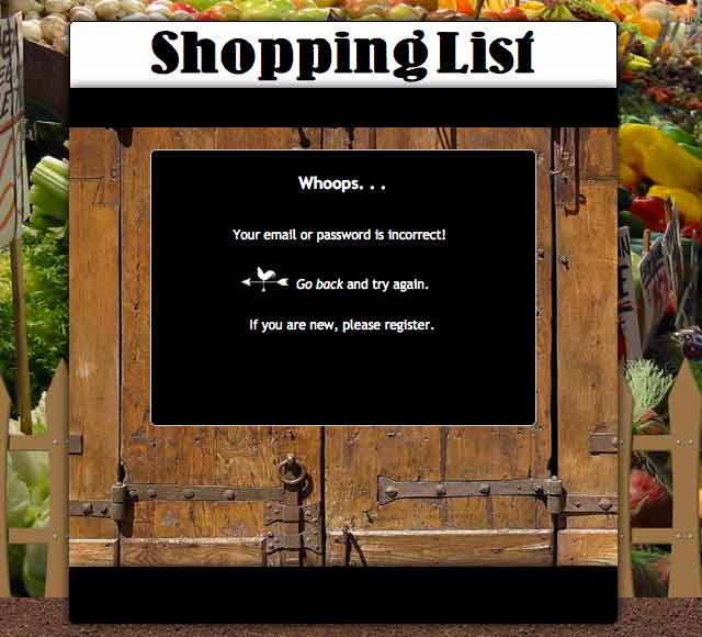 Slide: Shopping List - Login Fail